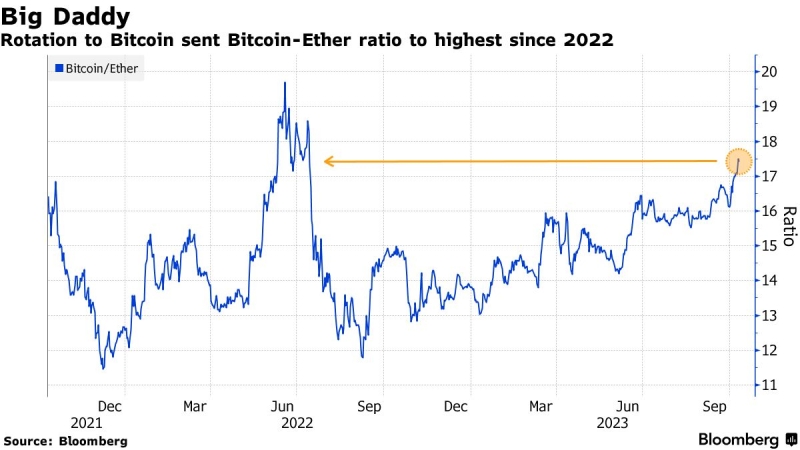 Доминирование биткоина выросло до максимума с середины 2021 года